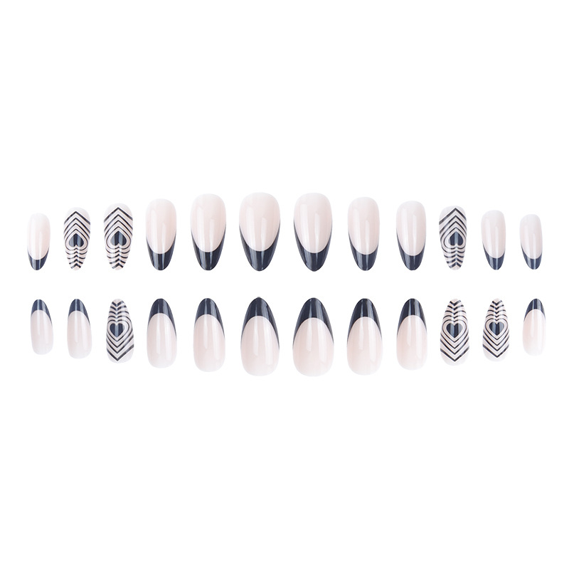 Psychedelic black love water drop nail black edge French nail European and American hot selling wear manicure almond nail