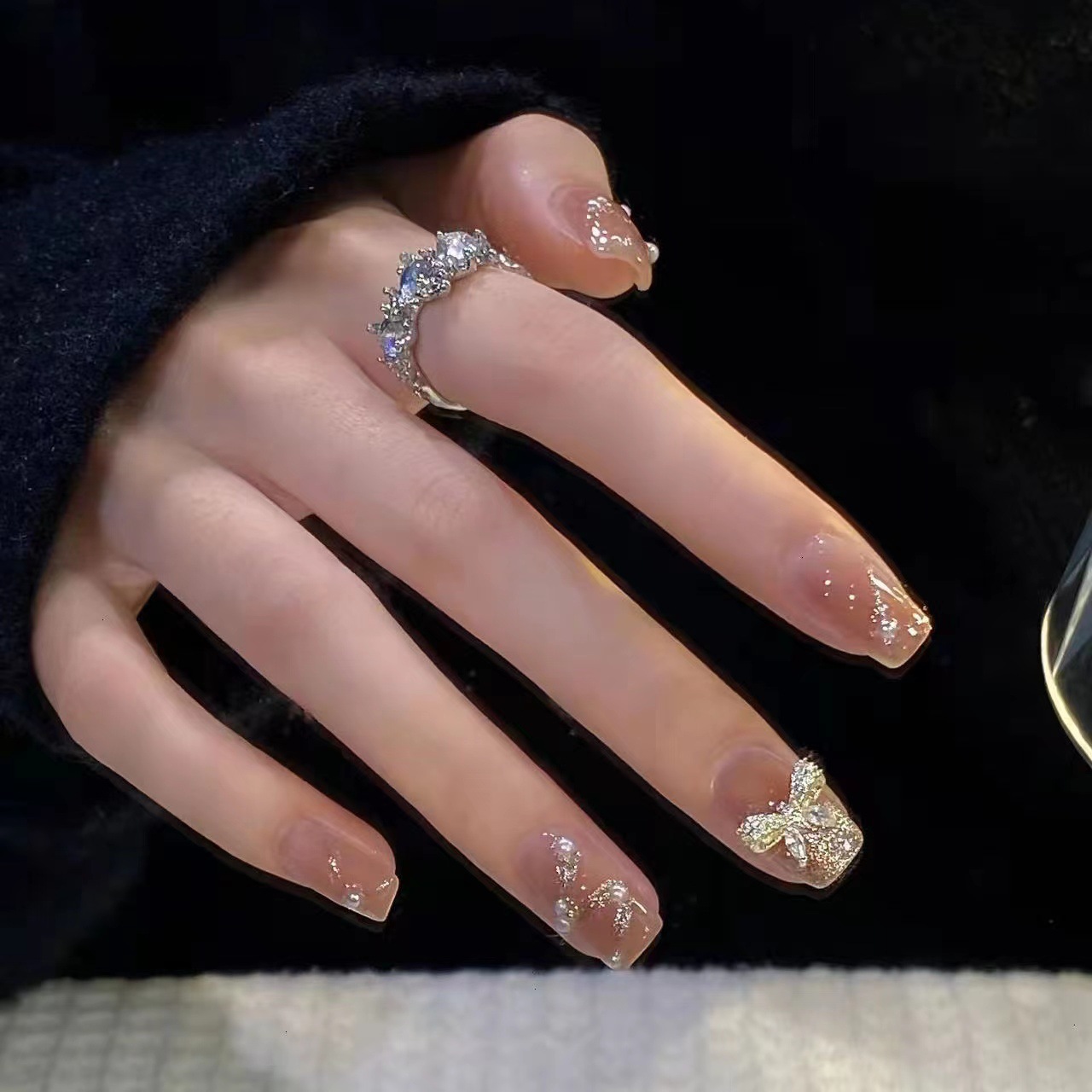 Fake nail manicure finished product removable temperament high-end light luxury bow streamer wearing manicure nail piece nail sticker