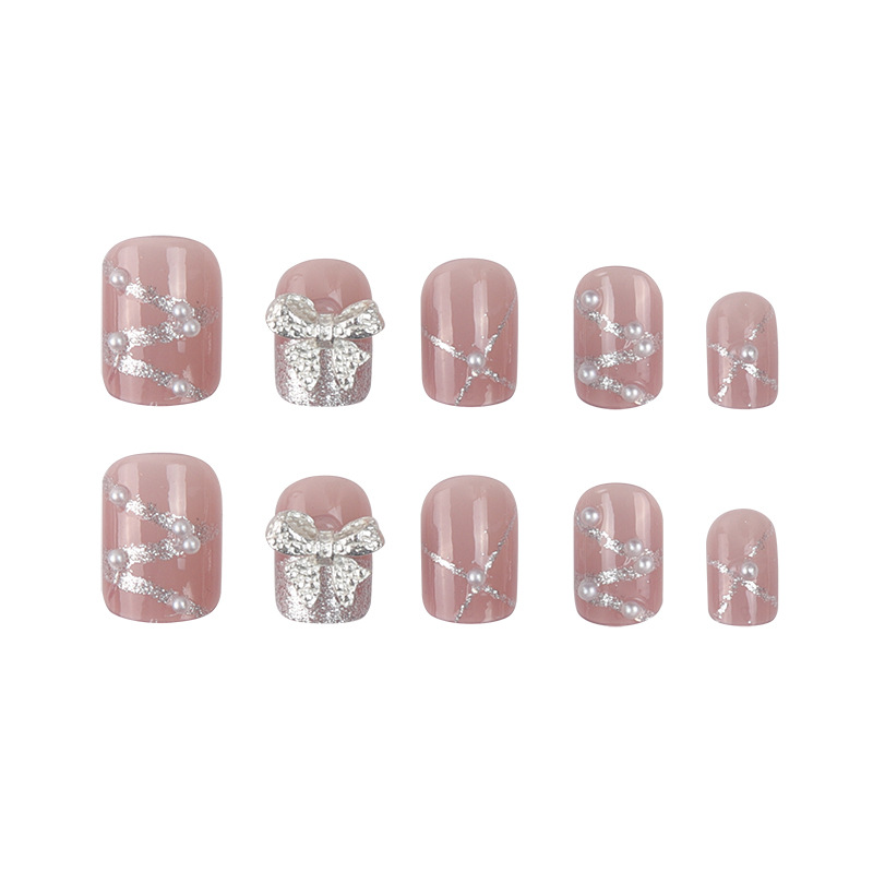 Fake nail manicure finished product removable temperament high-end light luxury bow streamer wearing manicure nail piece nail sticker