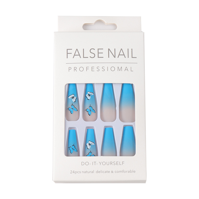Blue Butterfly Scrub Matte Long Ballet Boxed Finished Wearing Nail Art Patch Fake Nails