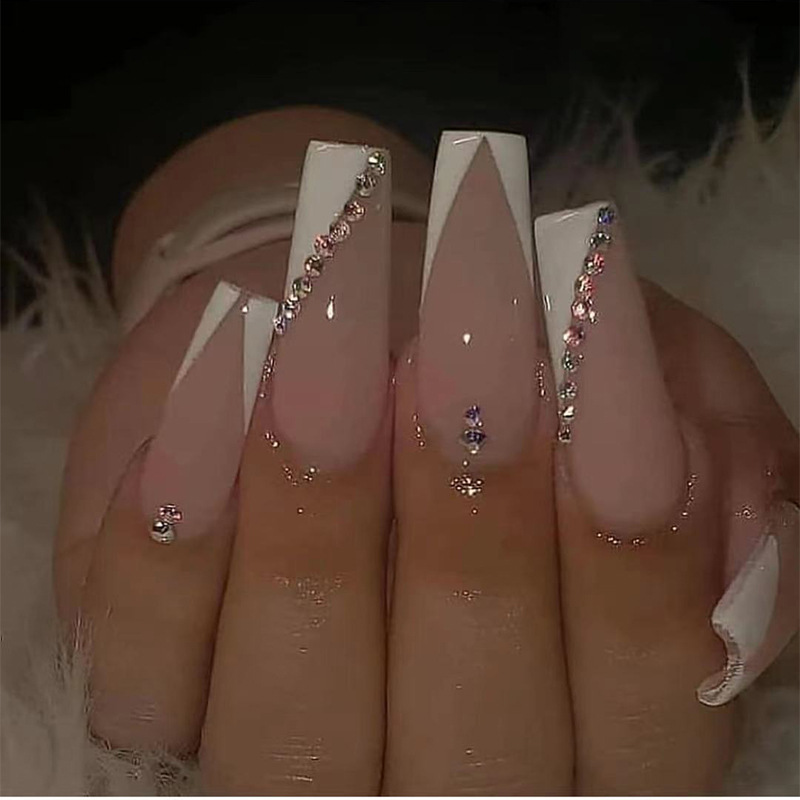 Long Ballet Point Drill French Nail White V-shaped French Nail Patch