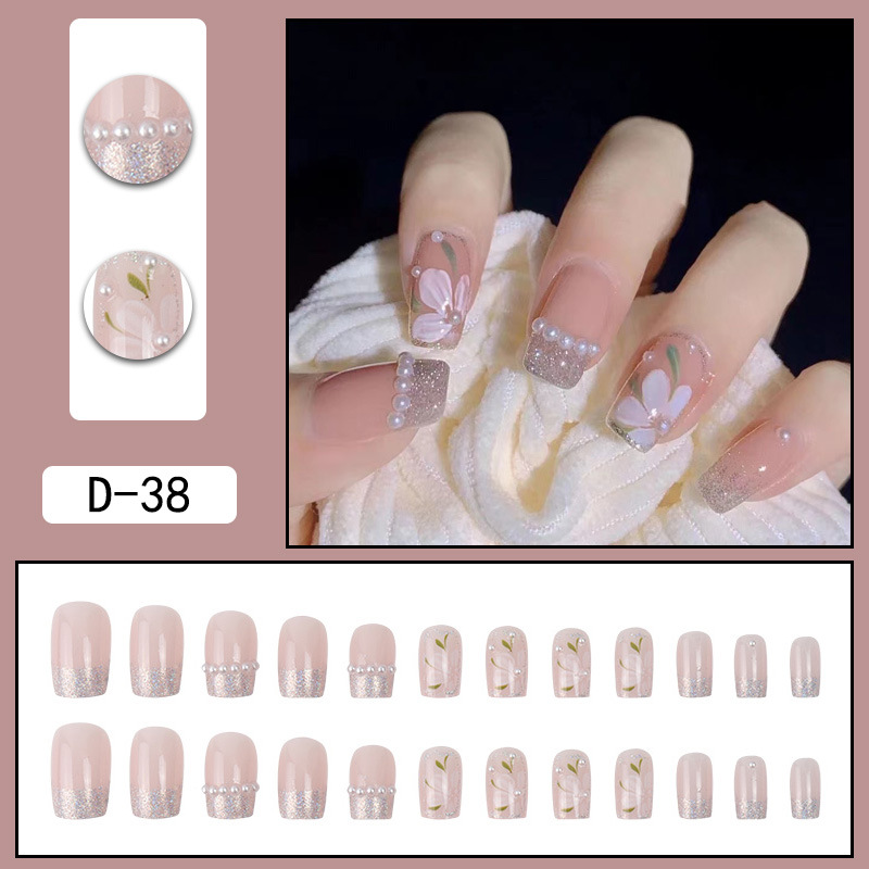 Fake nails ice through camellia pearl powder transparent nail patch no trace 24 pieces box