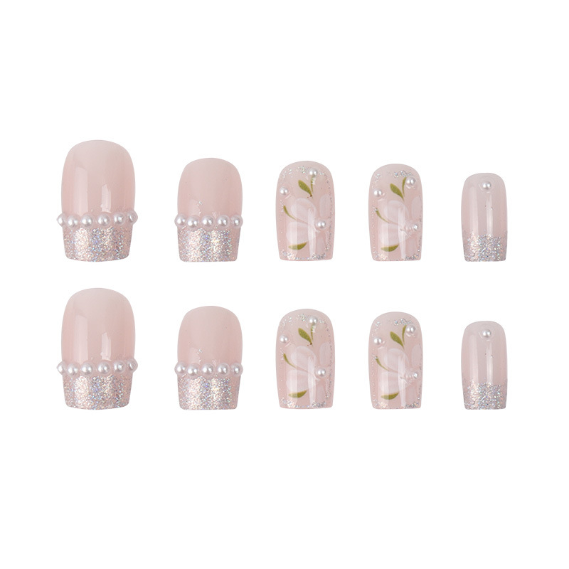 Fake nails ice through camellia pearl powder transparent nail patch no trace 24 pieces box
