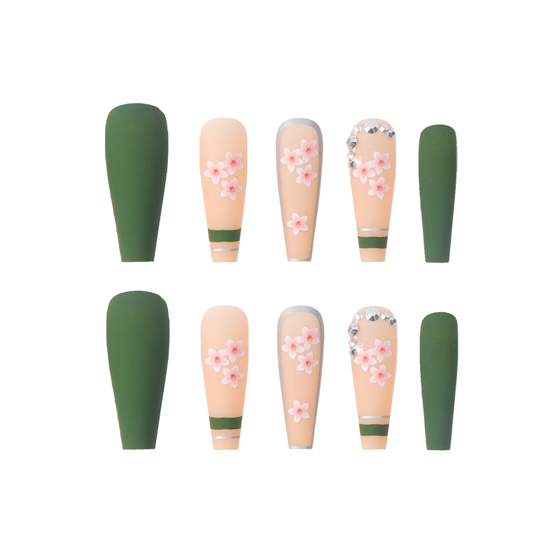 2022 new manicure spring flowers blooming point drill manicure ins style long ballet manicure fake nails