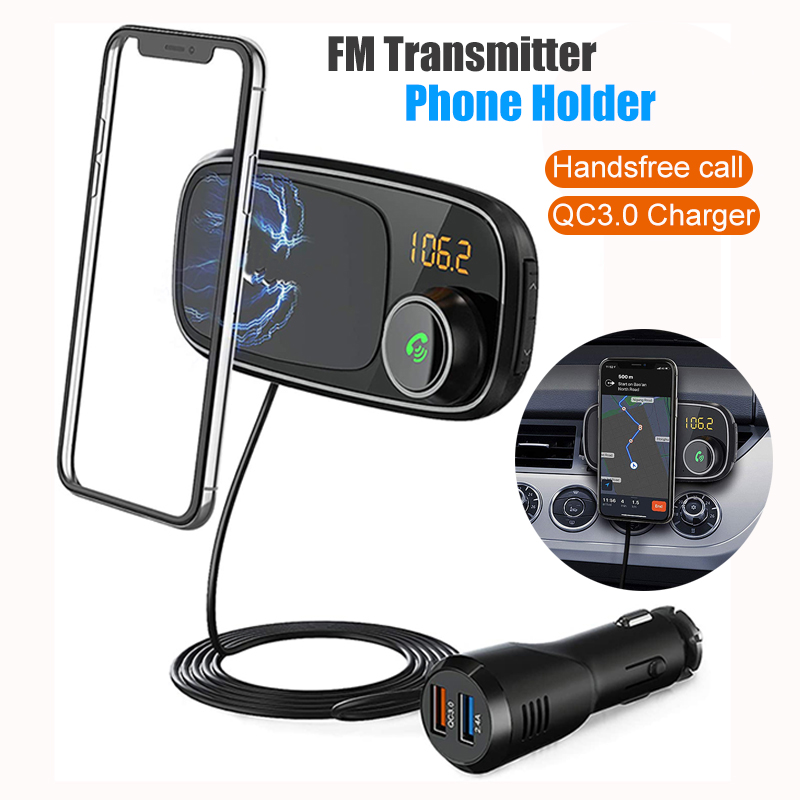 Car Kit FM transmitter Bluetooth MP3 player Audio Adapter Dual USB Charger QC3.0 Quick charging with Phone holder