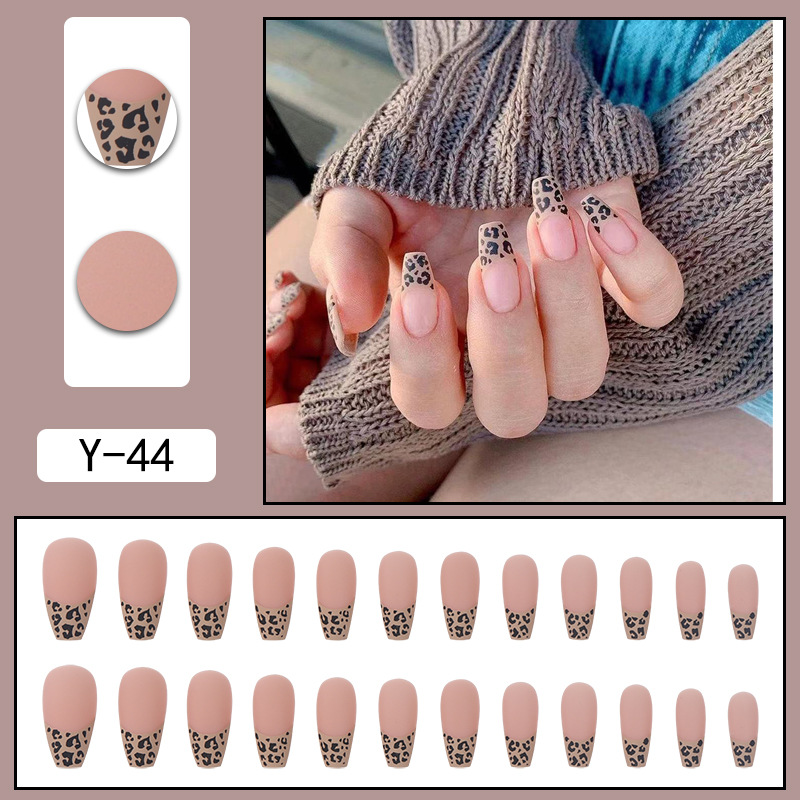 Fake Nails Leopard Print Long Nail Art Ballet Nail Sexy Mature Wearable Removable Nail Stickers