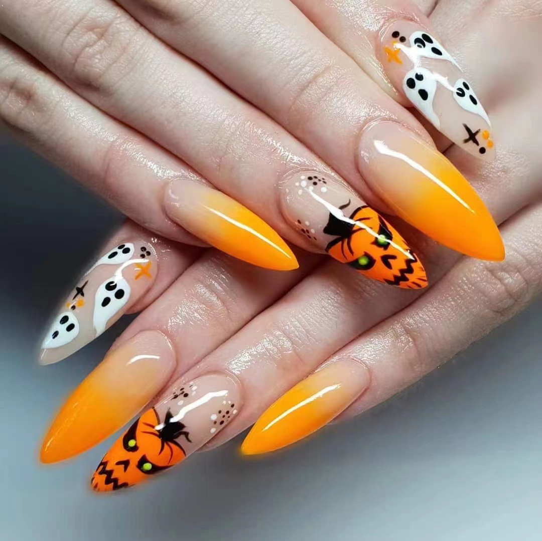 Pumpkin monster halloween pointed nail manicure patch nail piece fake nail wear nail