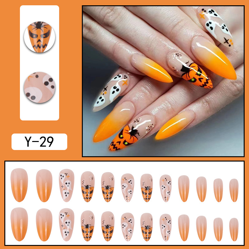 Pumpkin monster halloween pointed nail manicure patch nail piece fake nail wear nail