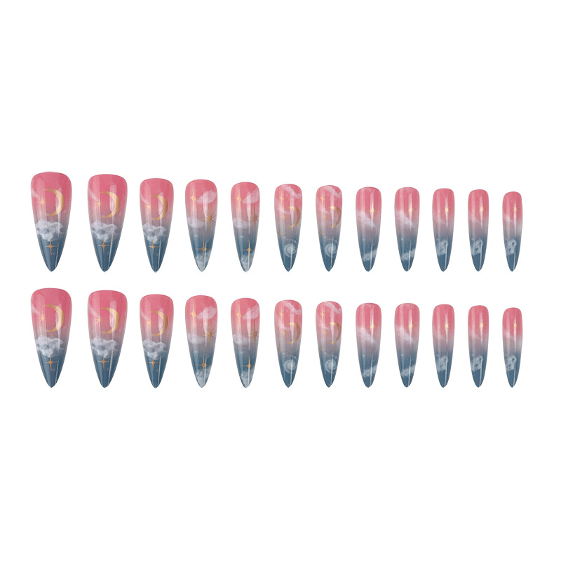 Fake Nails Stars Moon Long Pointed Wearing Nail Gradient Nail Art