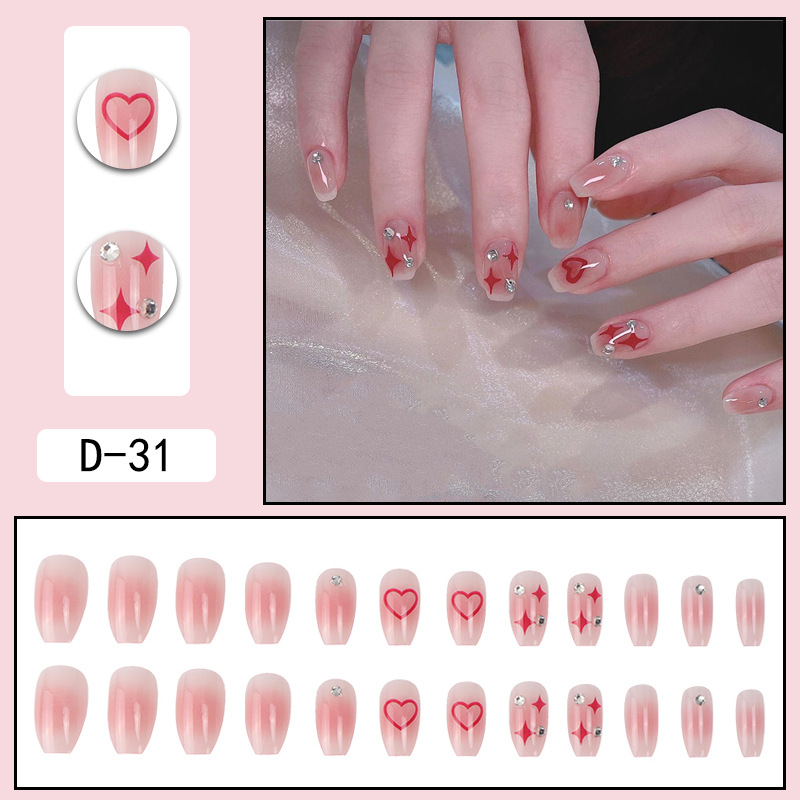 Fake Nails Short Ballet Heart Diamond Nail Art Patch Pink Star Wearing Nail Art