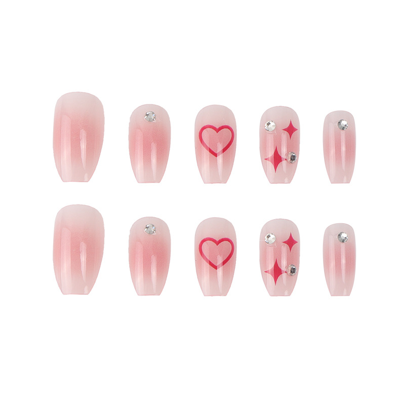 Fake Nails Short Ballet Heart Diamond Nail Art Patch Pink Star Wearing Nail Art