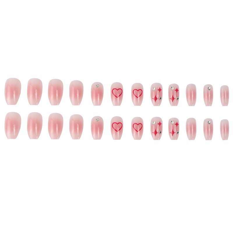 Fake Nails Short Ballet Heart Diamond Nail Art Patch Pink Star Wearing Nail Art