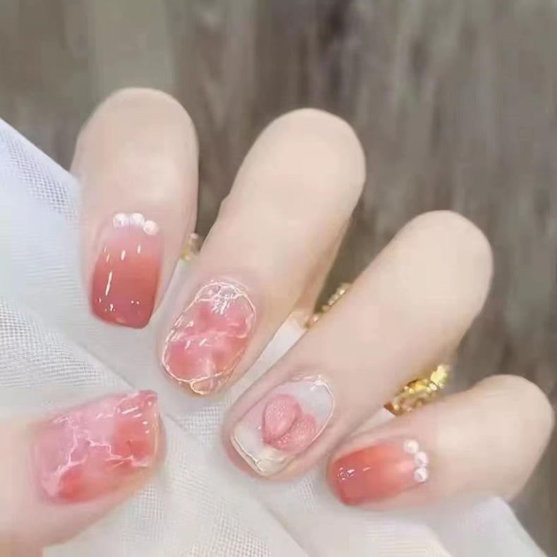 Fake Nail Patch Removable Pearl Peach Fart Peach Nail Patch Short