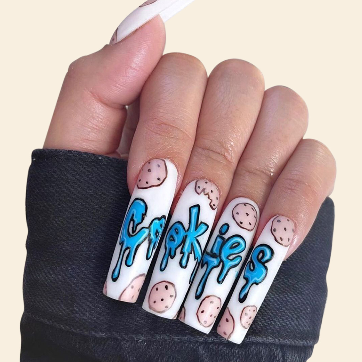 Long Ballet Nail Graffiti Wear Nail 24 Pieces Cookies Cookies Nail Art Fake Nails