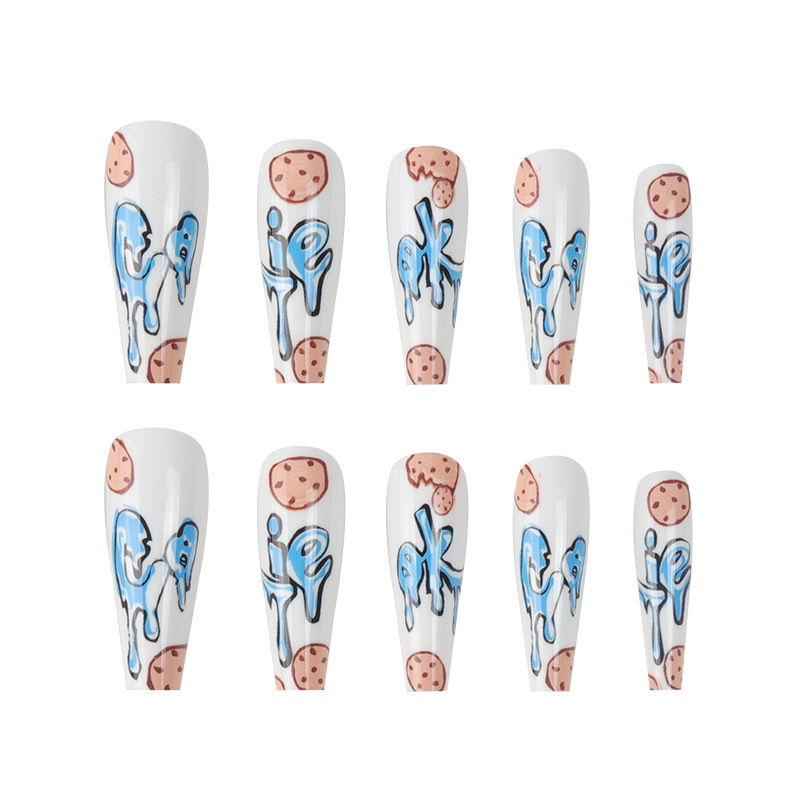 Long Ballet Nail Graffiti Wear Nail 24 Pieces Cookies Cookies Nail Art Fake Nails