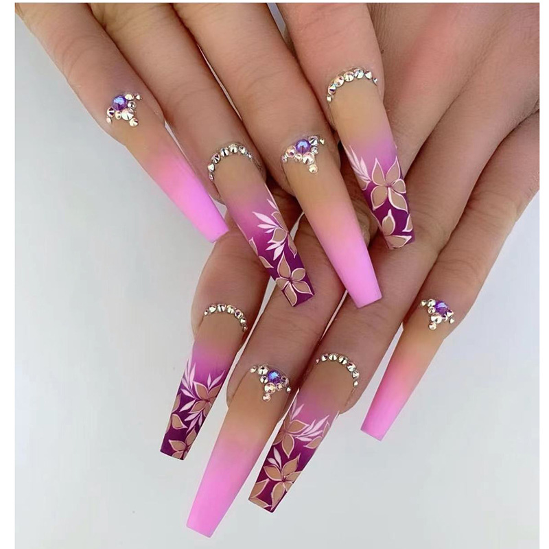Ins wind gradient flower purple diamond wear manicure nail stickers removable high-end exquisite nail stickers