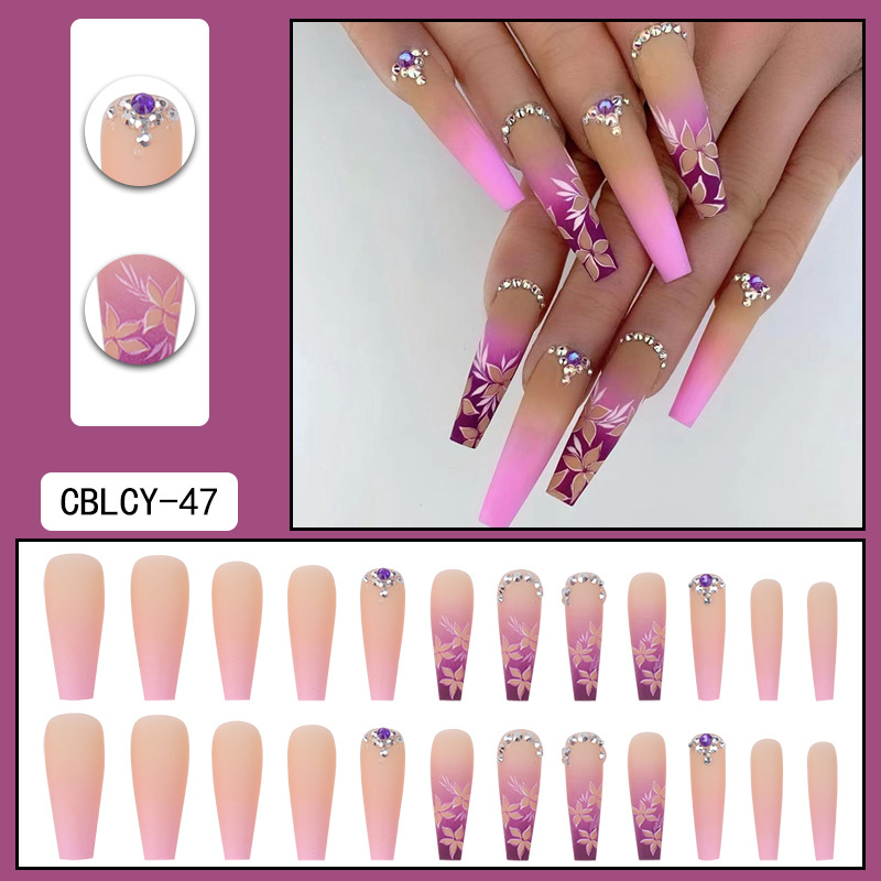 Ins wind gradient flower purple diamond wear manicure nail stickers removable high-end exquisite nail stickers