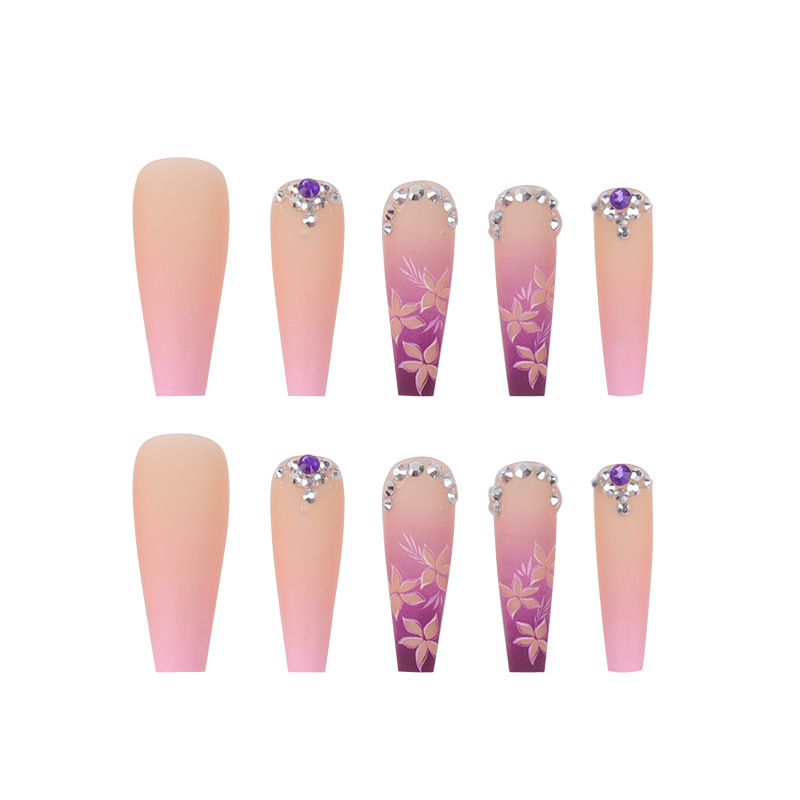 Ins wind gradient flower purple diamond wear manicure nail stickers removable high-end exquisite nail stickers