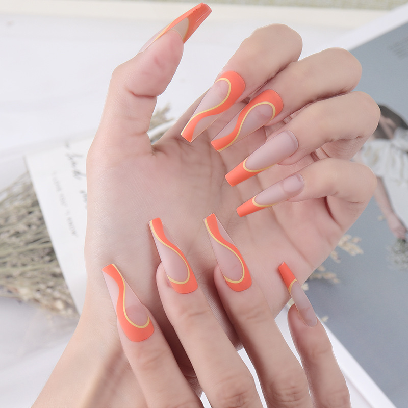 Orange Frosted Long Ballet Nail Patch Matte Fake Nails Wearing Nail Art