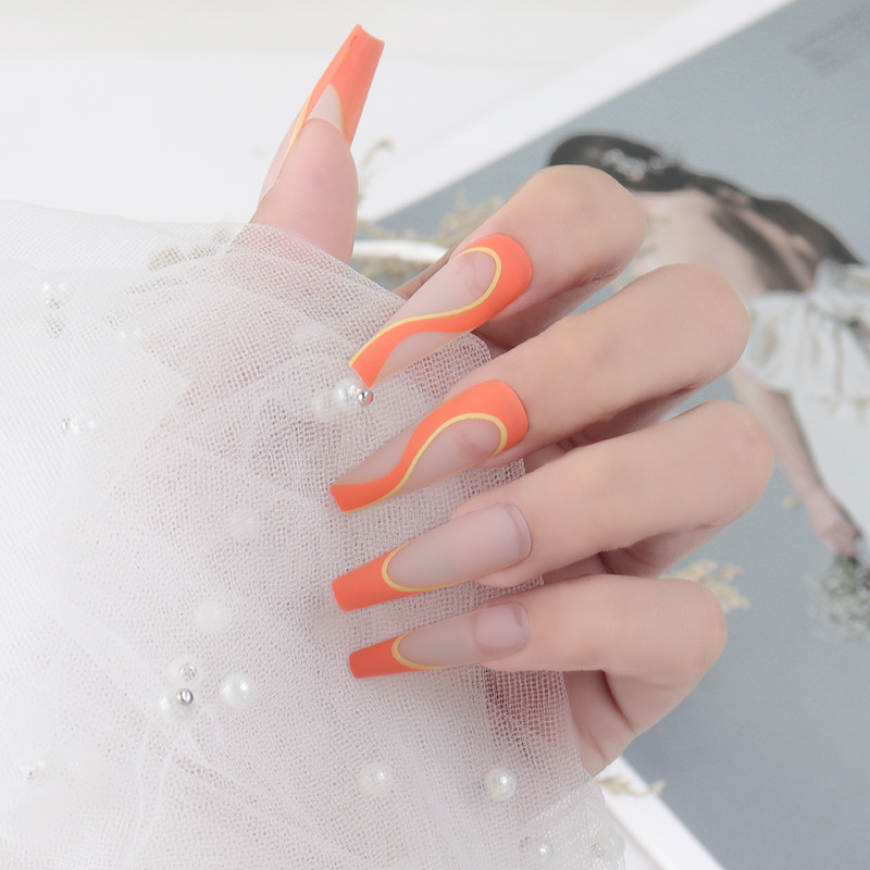 Orange Frosted Long Ballet Nail Patch Matte Fake Nails Wearing Nail Art