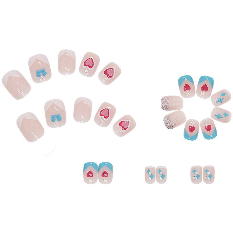 Wearing Nail Soft Nails 24 Nail Art Patches Love Bows Fresh and Sweet Detachable