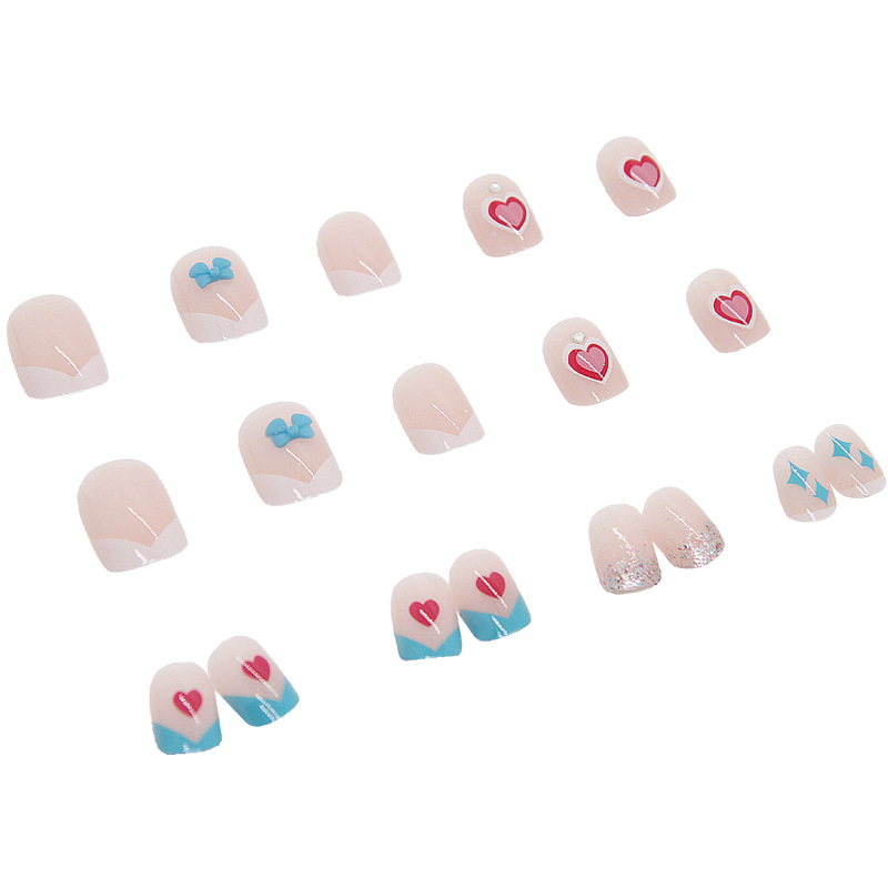 Wearing Nail Soft Nails 24 Nail Art Patches Love Bows Fresh and Sweet Detachable