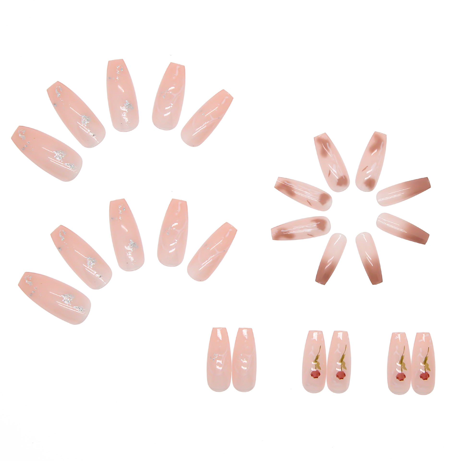 Watercolor rose long nail piece wearable nail sticker wearable fake nail detachable manicure