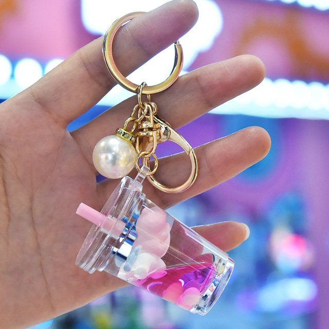 Cute Acrylic Unicorn Floating Quicksand Liquid Keychain Cartoon Long-Eared Rabbit Doll Key Chain Women Bag Pendant Car Key Chain