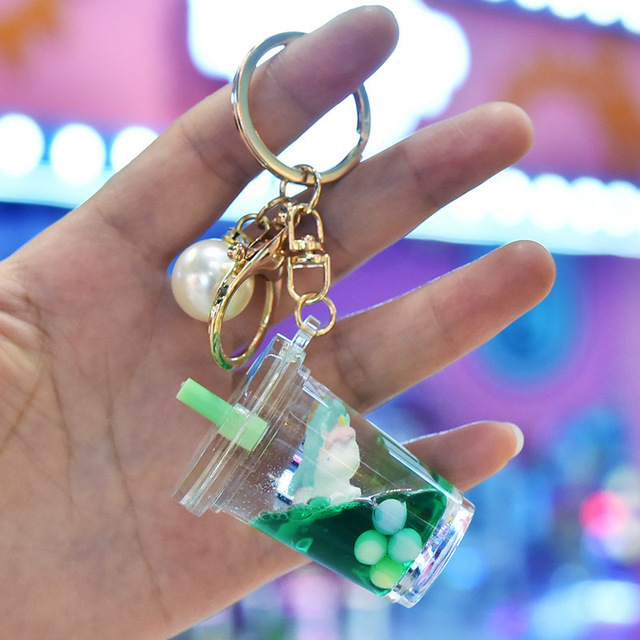 Cute Acrylic Unicorn Floating Quicksand Liquid Keychain Cartoon Long-Eared Rabbit Doll Key Chain Women Bag Pendant Car Key Chain