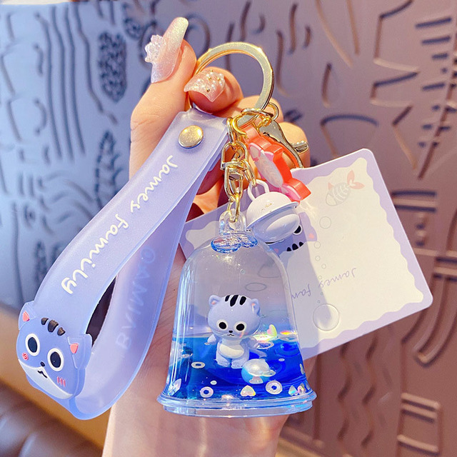 Creative Family Tiger Jelly Bottle Floating Liquid Key Chain Cute Quicksand Bottle Animal Keychain Women Bag Pendant Gifts