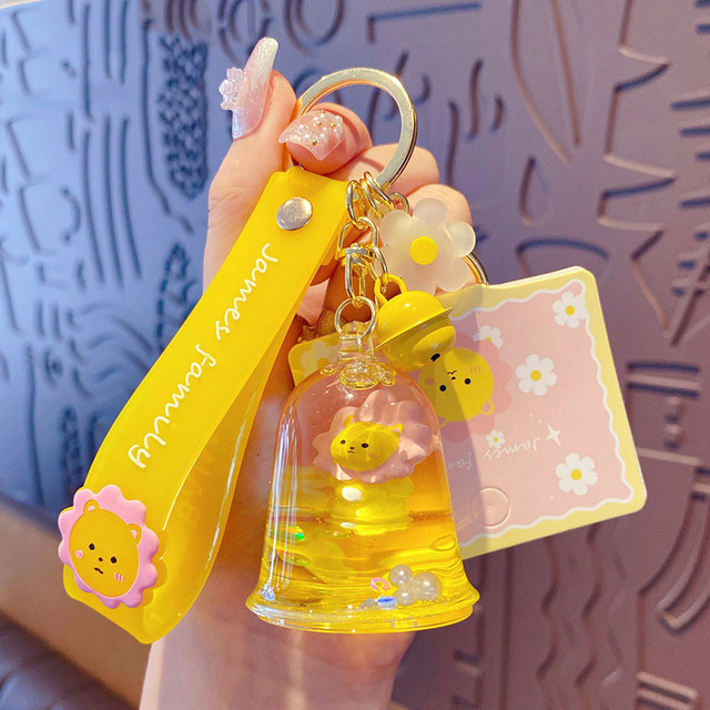 Creative Family Tiger Jelly Bottle Floating Liquid Key Chain Cute Quicksand Bottle Animal Keychain Women Bag Pendant Gifts
