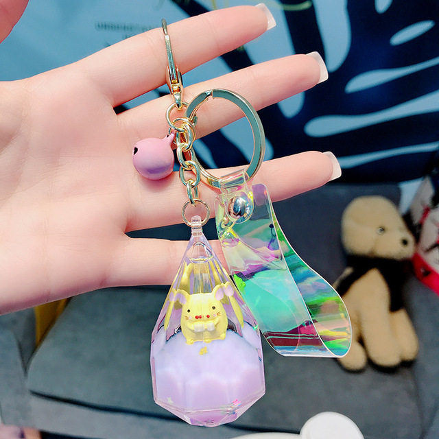 Cartoon Floating Conical Water Drop Mouse Animal Liquid Keychain Pendant Cute Quicksand Drift Bottle Keyring Girl Bag Charm Gift