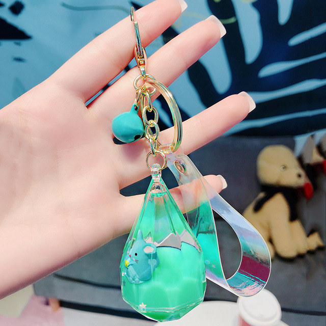 Cartoon Floating Conical Water Drop Mouse Animal Liquid Keychain Pendant Cute Quicksand Drift Bottle Keyring Girl Bag Charm Gift