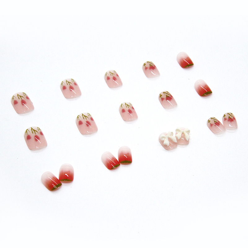 24 pieces of fake nails wearing a fresh powder green bow box