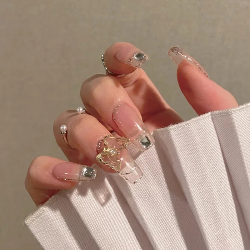 Crystal Butterfly Fake Nails Ins Nail Art Nail Pieces Removable 24 Pieces