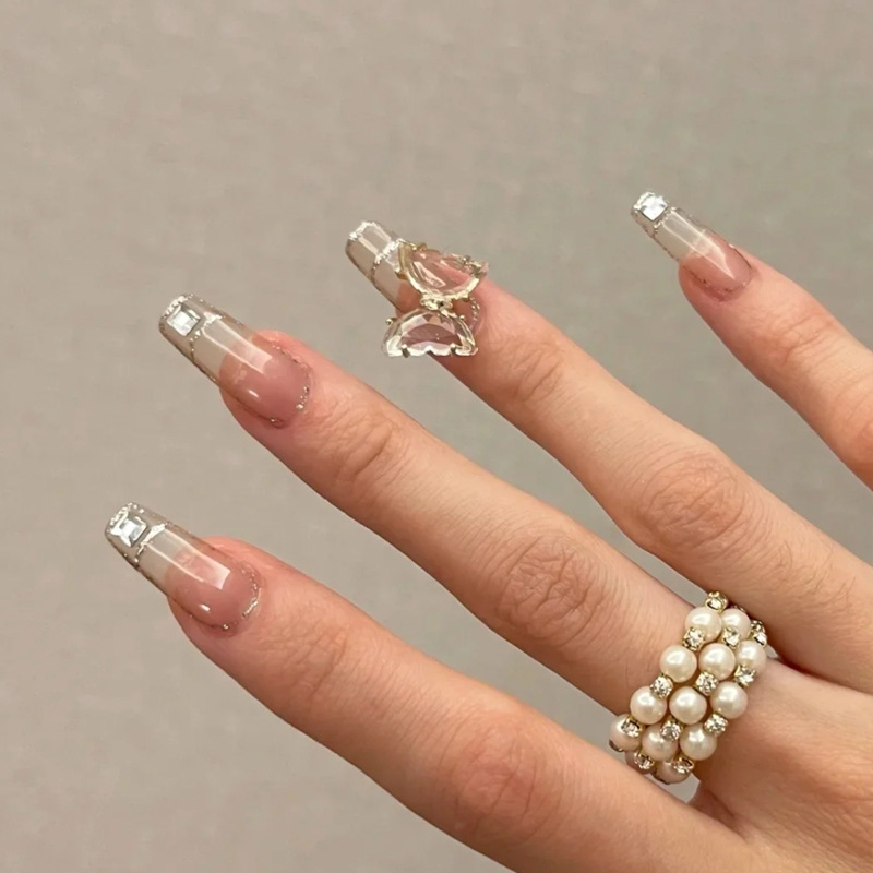 Crystal Butterfly Fake Nails Ins Nail Art Nail Pieces Removable 24 Pieces