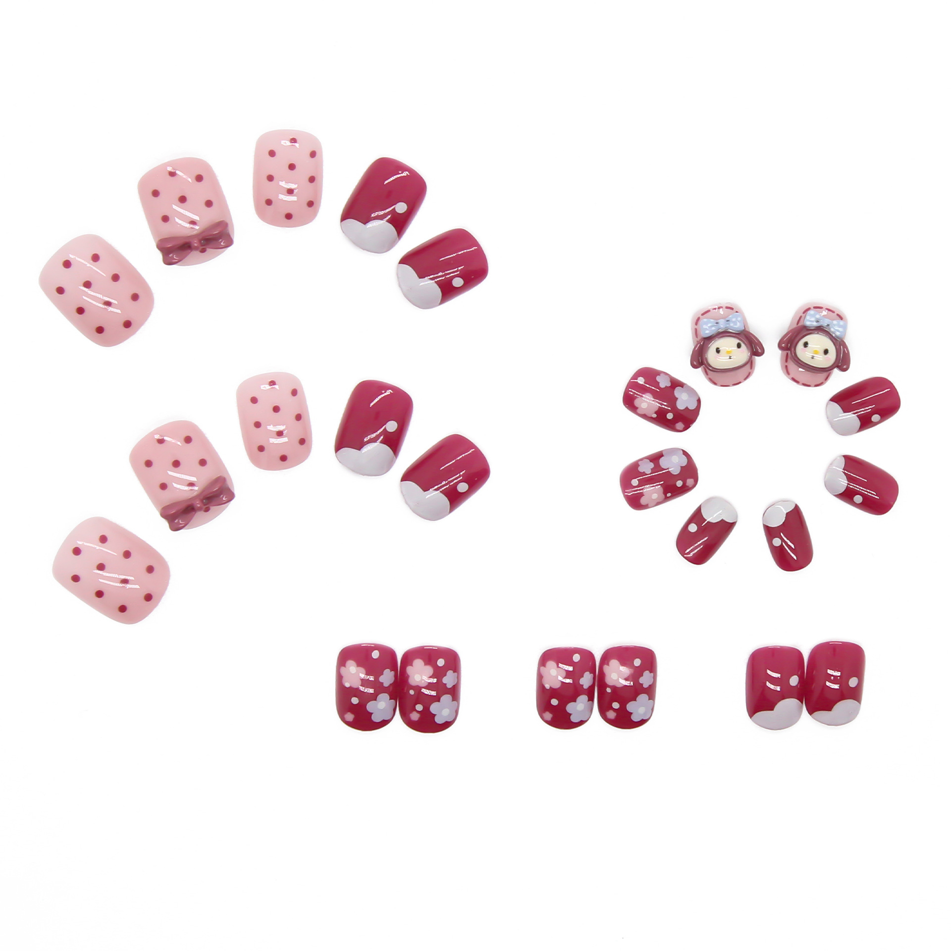 Fake nails detachable manicure finished polka dot fawn short red bow waterproof nail