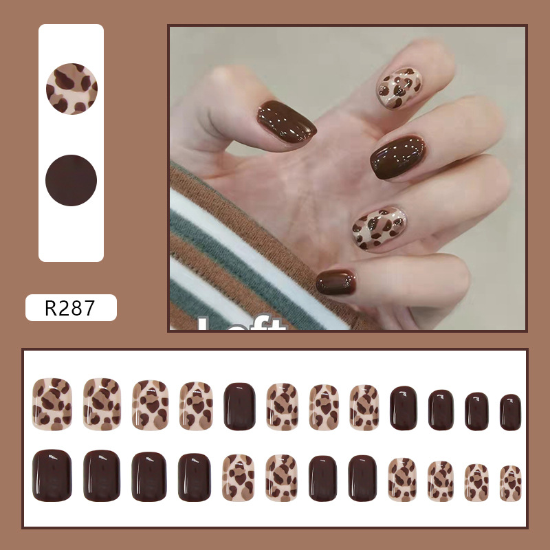 Short brown leopard print high-quality fake nails removable nail stickers