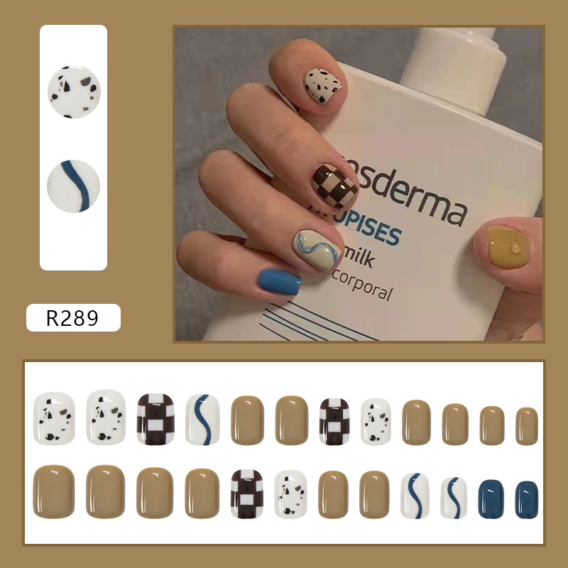 Checkerboard hand-painted style manicure wear nails fake nails nail stickers detachable