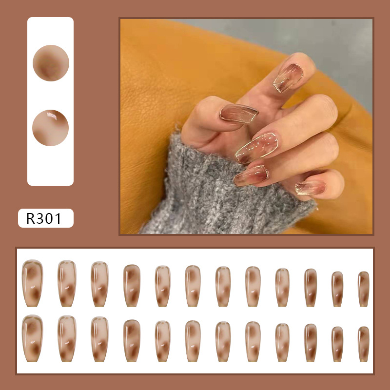 Nail Art Wearable Fake Nails Smudged Amber Gentle Removable Nail Patches