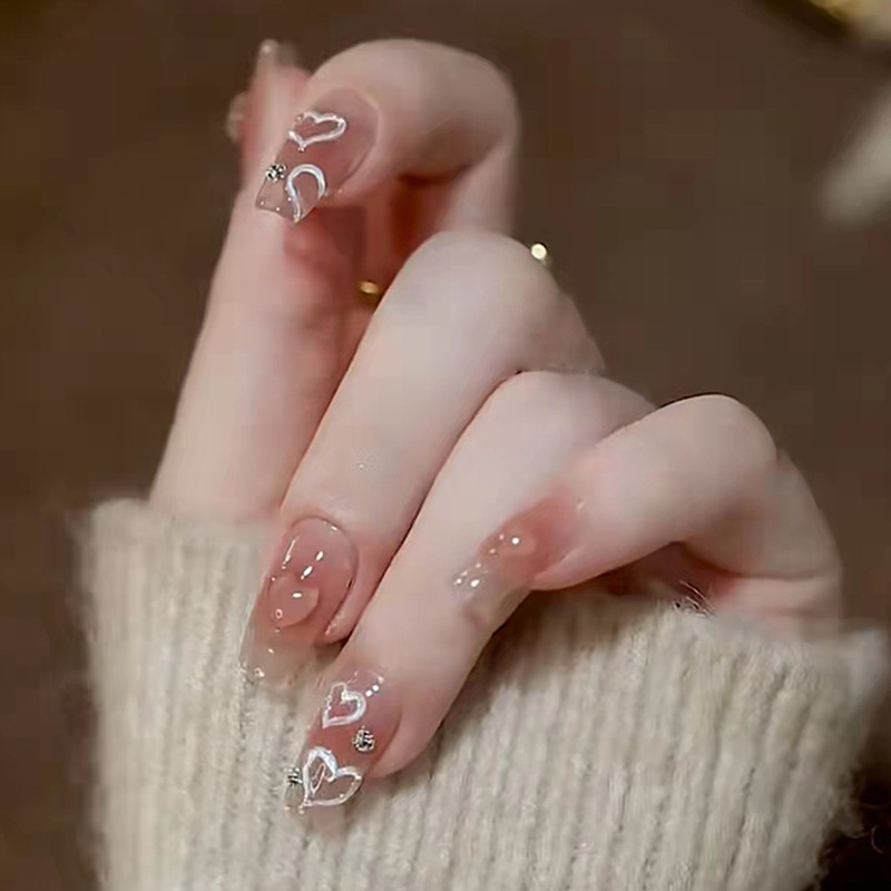 Love Diamond Model Smoke Ash Purple Ice Transparent Wearable Nail Sticker Ballet Nail Gradient