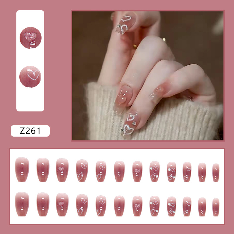 Love Diamond Model Smoke Ash Purple Ice Transparent Wearable Nail Sticker Ballet Nail Gradient