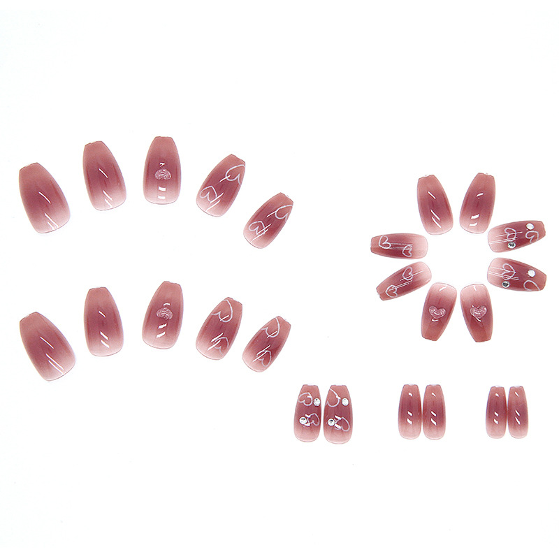 Love Diamond Model Smoke Ash Purple Ice Transparent Wearable Nail Sticker Ballet Nail Gradient