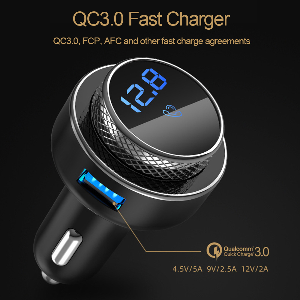 Car Bluetooth 5.0 FM Transmitter Handsfree Wireless TF/U Disk Mp3 Audio Player with QC3.0 Quick Charger for iPhone 12