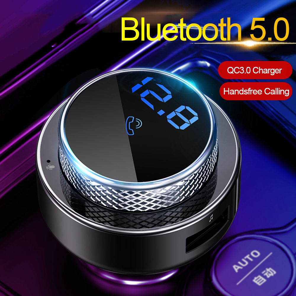 Car Bluetooth 5.0 FM Transmitter Handsfree Wireless TF/U Disk Mp3 Audio Player with QC3.0 Quick Charger for iPhone 12