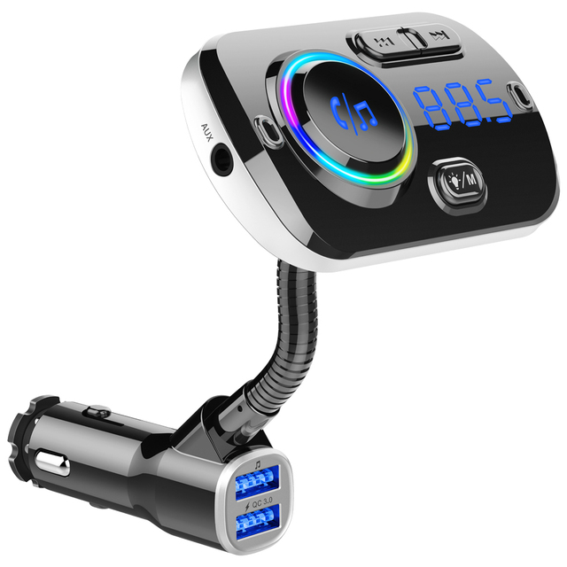 Bluetooth V5.0 Wireless FM Modulator Connect 2 Phones Car MP3 Player 3.5mm AUX play Support TF USB Pendrive Music QC3.0