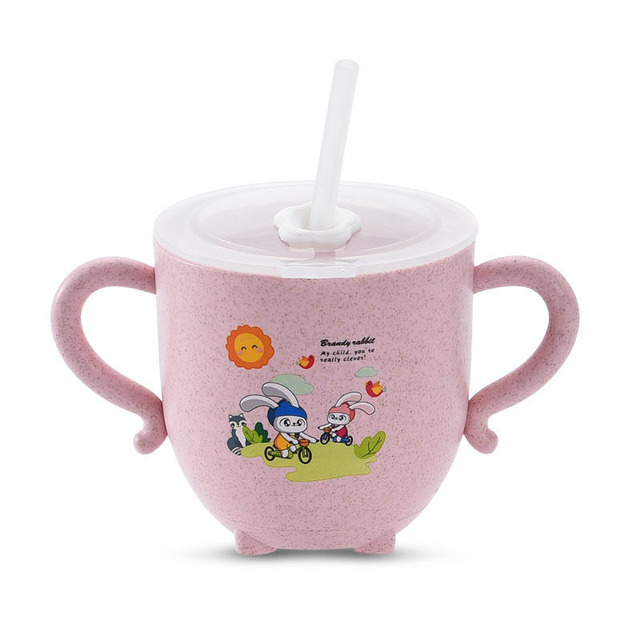 Baby learning water cup, with double handles and lid, leak-proof baby water cup bottle with straws, children training cup