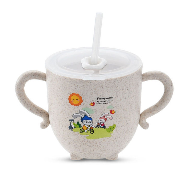 Baby learning water cup, with double handles and lid, leak-proof baby water cup bottle with straws, children training cup