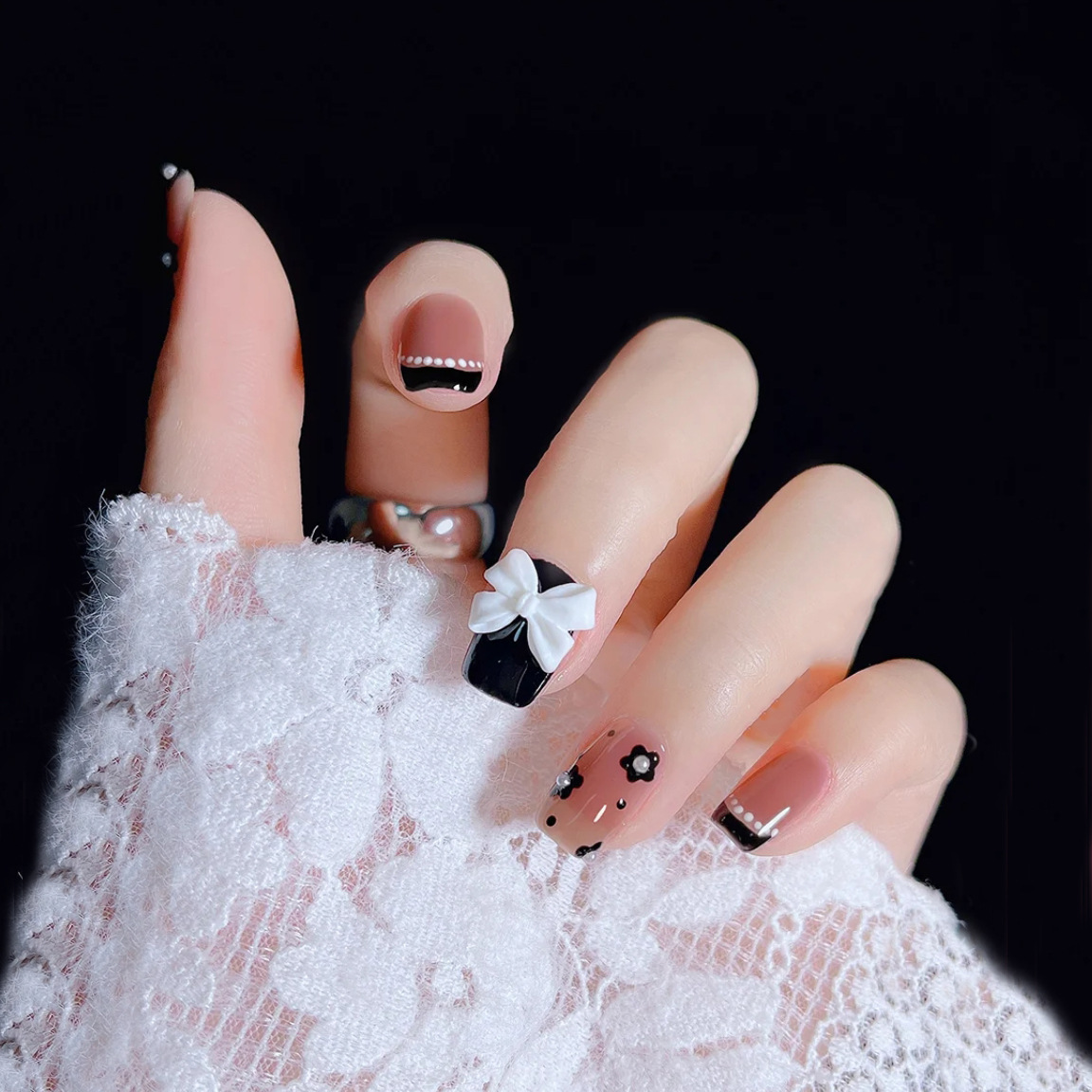 Removable Nail Stickers Bow Pearl Floral Nail Stickers