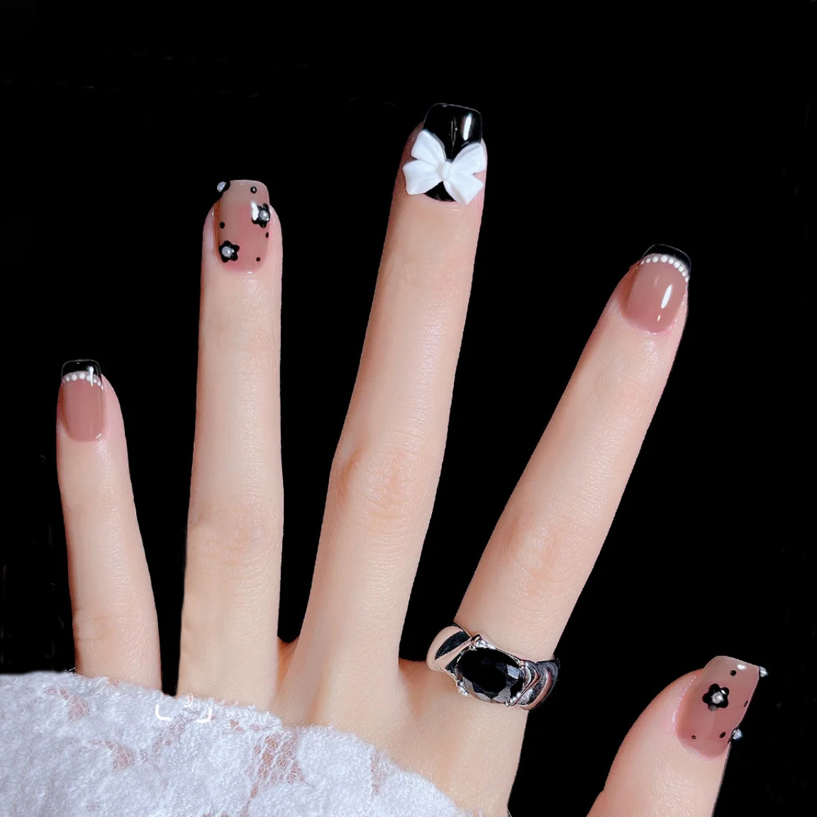 Removable Nail Stickers Bow Pearl Floral Nail Stickers